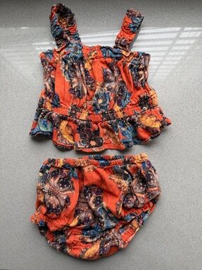 Old Navy Orange Floral Baby Tank Top & Bloomers Set